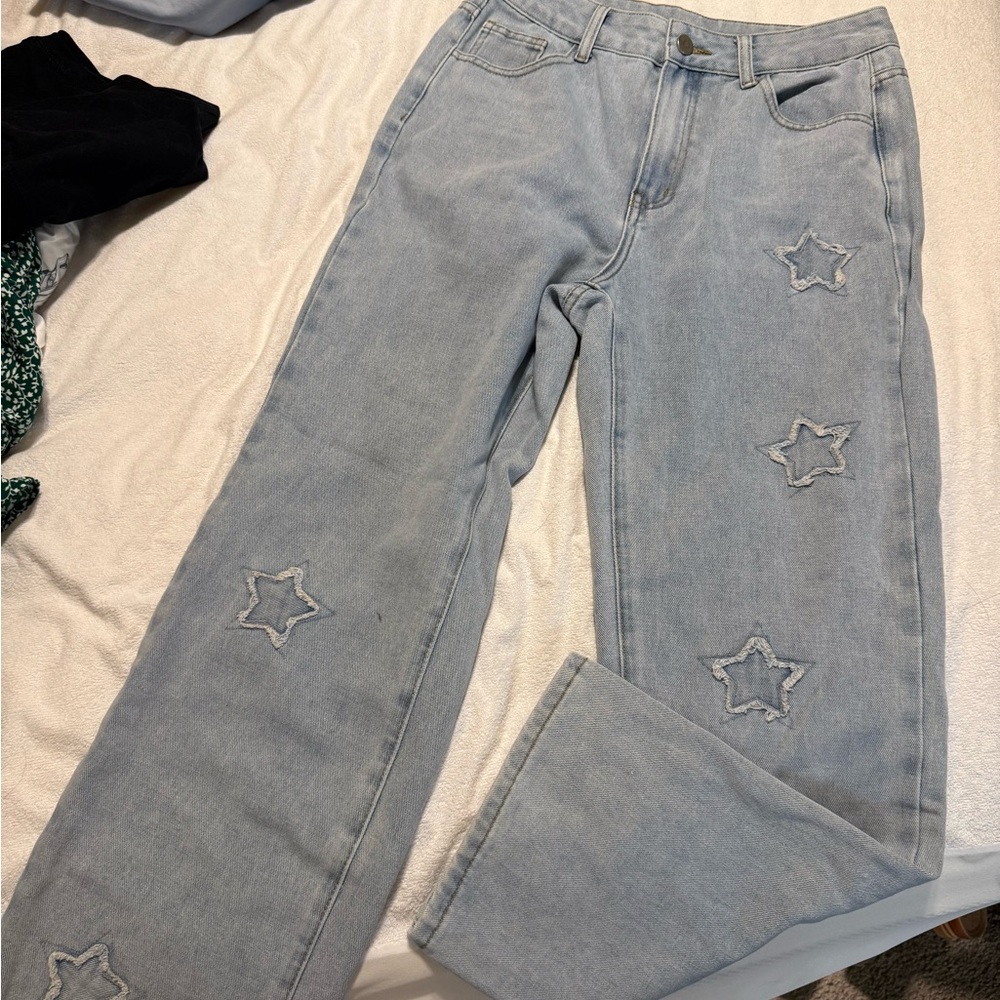 Y2K Star Embroidered Jeans | Light Wash | Size M - Picture 2 of 4